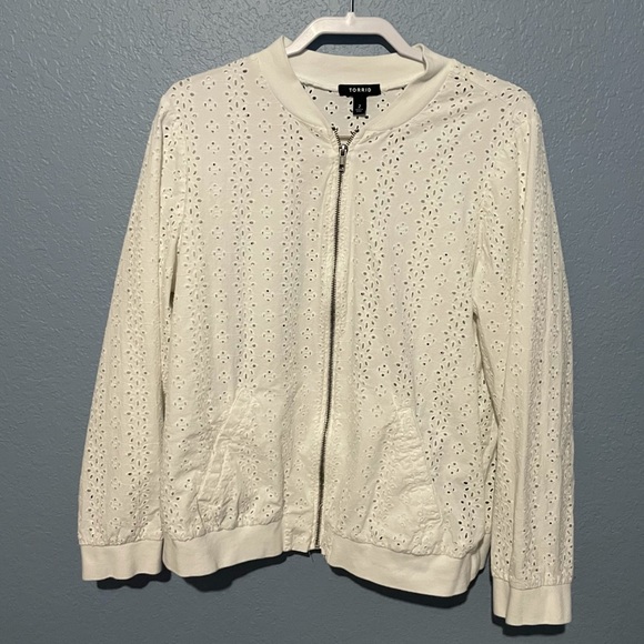 torrid Jackets & Blazers - Torrid White Eyelet Bomber Jacket